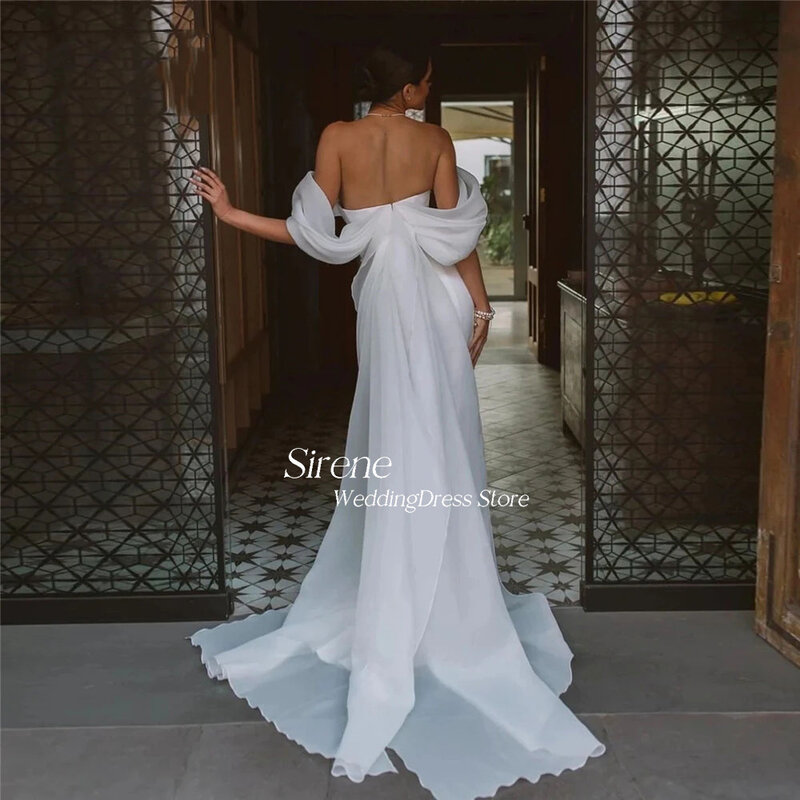 Sirene-vestidos de novia de Organza sin mangas con hombros descubiertos, traje de boda con estampado de sirena, Espalda descubierta, 2024