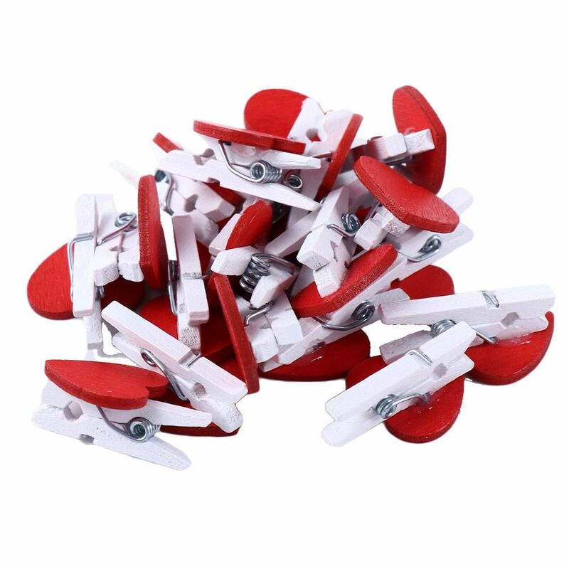 Craft Decoration 20Pcs/Pack Stationery Mini Clips Heart Love Wedding Decor Clothespin Wooden Clips Postcard Clips Photo Clips