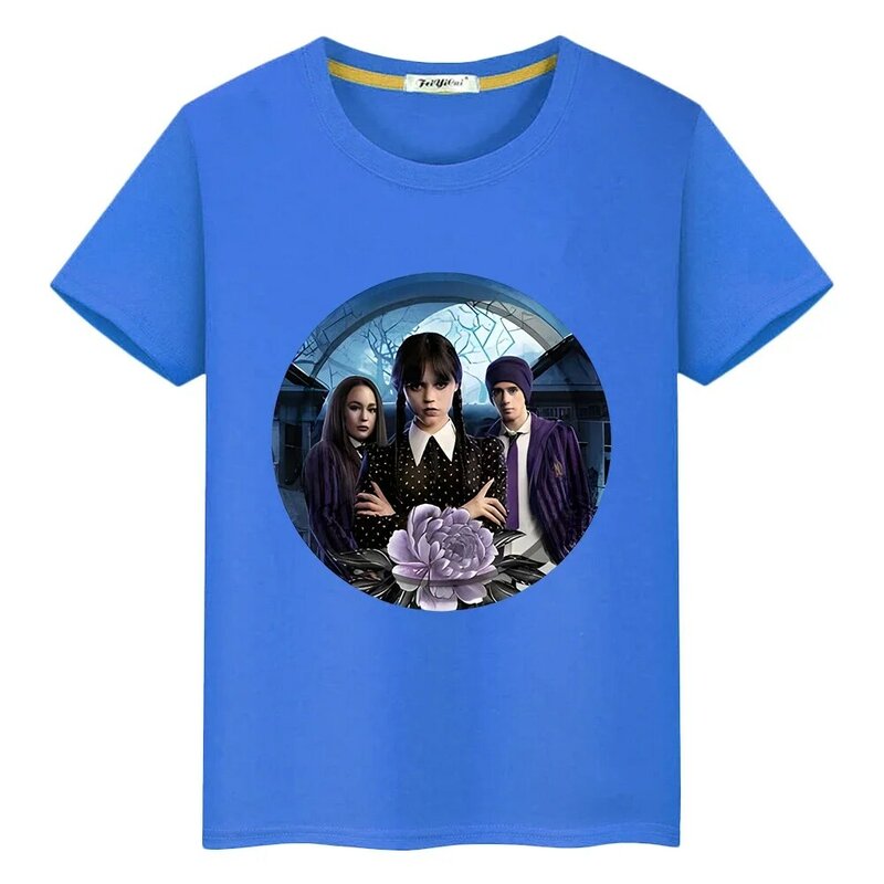 Wednesday Addams Family Cute T-shirt Anime Print Tees 100% Cotton Casual Short Tops y2k one piece boys girl Summer kids clothes