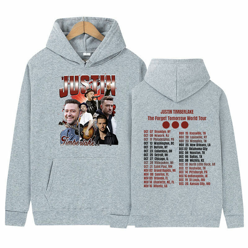 2024 Justin Timberlake Forget Tomorrow World Tour Hoodie Men's Hip Hop Vintage Fashion Pullover Sweatshirt Oversized Streetwear·