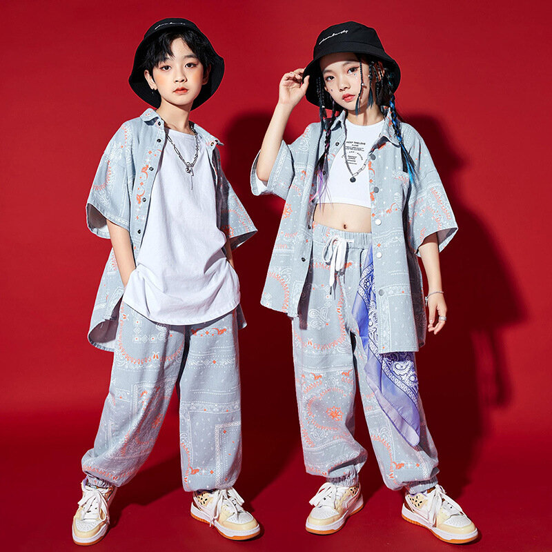 Menino legal hip hop roupas de manga curta camisa oversize tops jogger streetwear calças meninas jazz dança roupas crianças rua wear novo