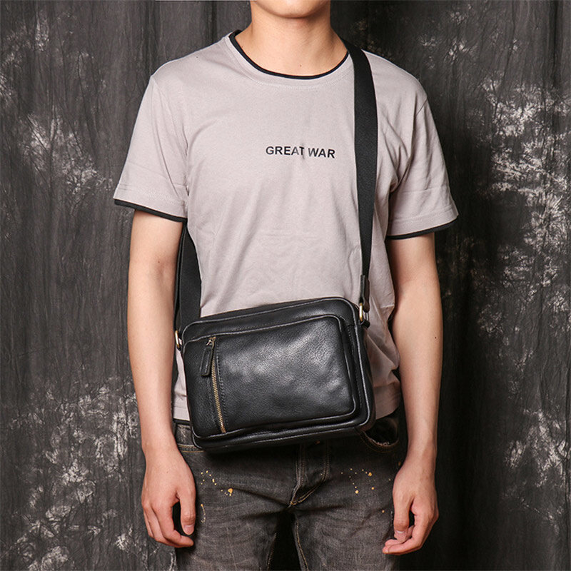 Fashion Men Genuine Leather Crossbody Bag Male Black Soft Shoulder High Quality Messnger Men's Handbag