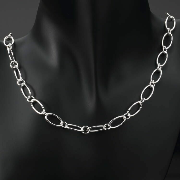 Cadena chapada en plata para hombre y mujer, collar, pulseras, conjunto de joyería de color plateado, 45cm y 20cm
