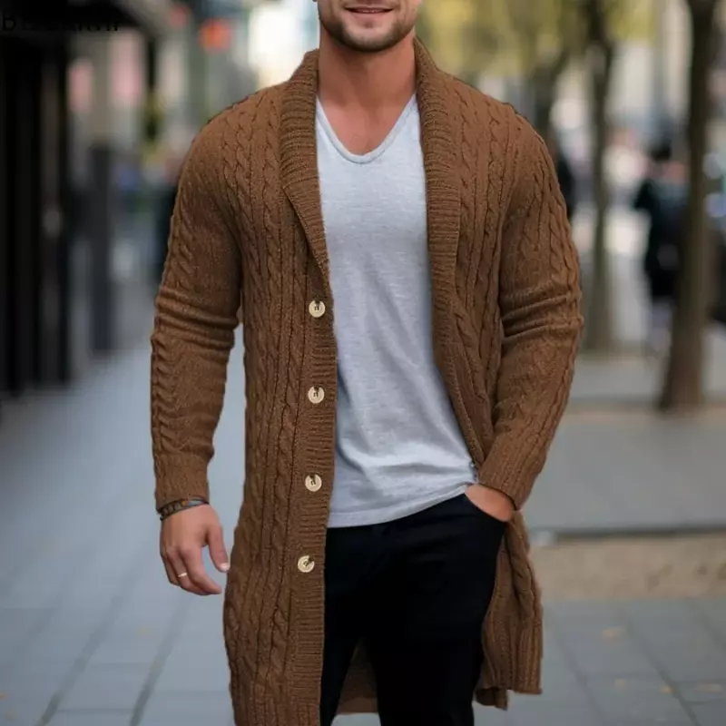 2024Men's Knitting Cardigan Jacket Coats Spring Autumn Slim Fit Cardigan Coat Male British Style Button Long Sleeve Men Clothing