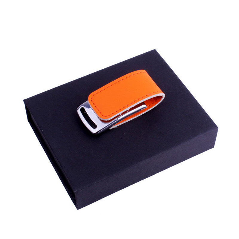 Kotak kertas hitam + USB kulit Flash Drive 64GB gratis LOGO Pen Drive 32GB pernikahan fotografi memori stik U Disk 18GB 8GB 4GB