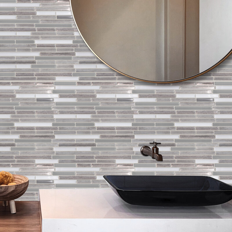 Kuchnia łazienka dekoracja wnętrz samoprzylepna płytka mozaikowa naklejka ścienna DIY szkło winylowe szary podłużny 3D Shell and Stick -1 arkusze