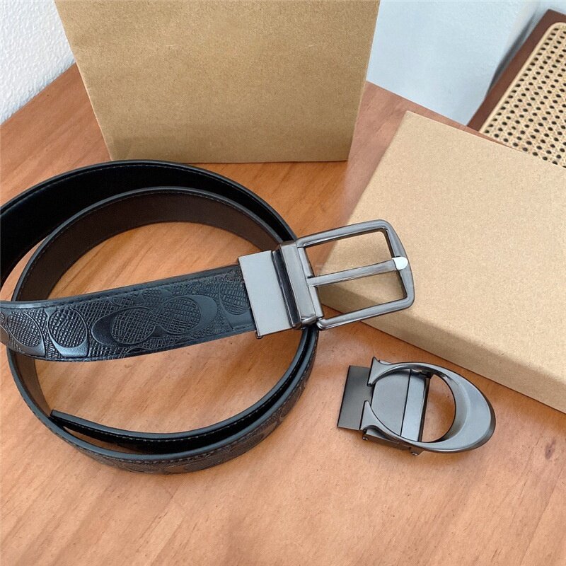 2024 Hop luxurious Double button waistband gift box with C-shaped letter needle buckle relief galloping belt leisure business