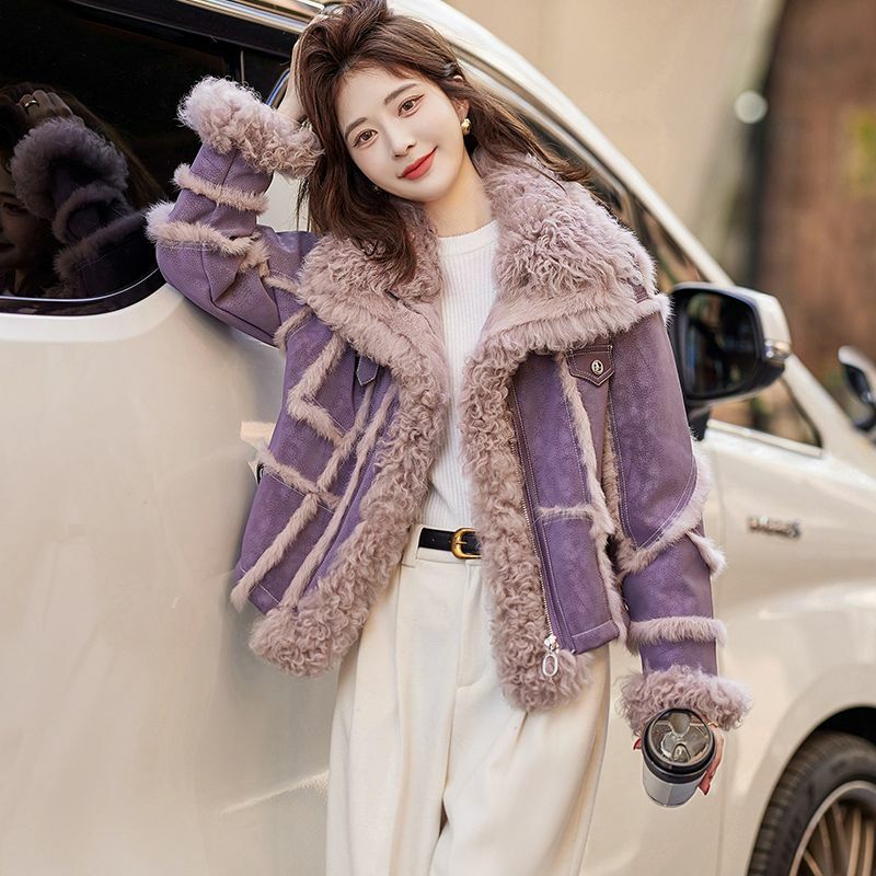 Fashionable and western-style small fragrant style fur integrated autumn and winter coat splicing plush top coat