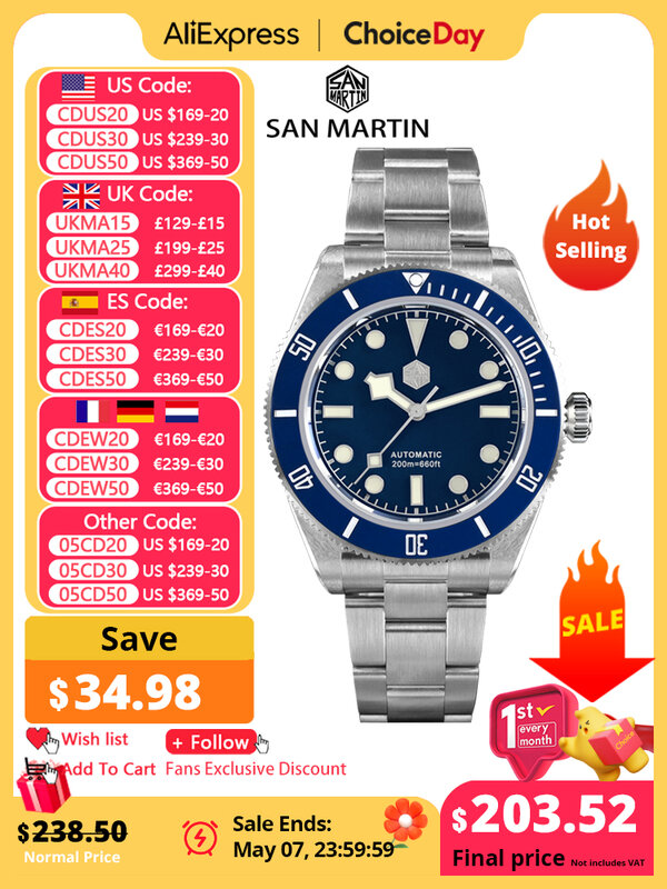 San Martin New Vintage BB58 NH35 40mm Diver Luxury Men Watch Automatic Mechanical Top Brand Business orologio da polso Sapphire 20 Bar