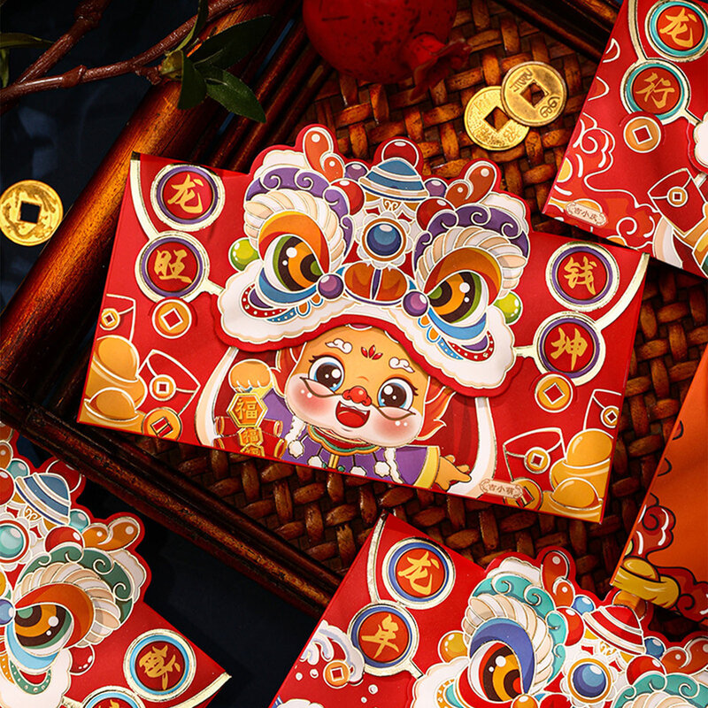 ซองจดหมายสีแดงปีใหม่สีสันสดใสซองจดหมายโชคดีเงินรูปมังกรจีนสำหรับเทศกาลฤดูใบไม้ผลิแบบดั้งเดิมของจีน