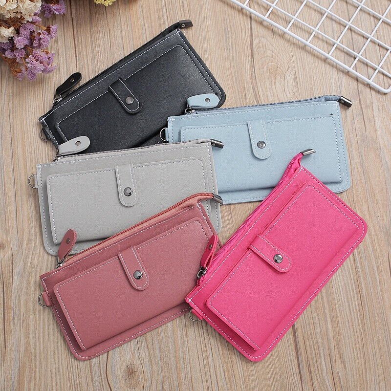 Long Stylish Concealed Buckle Wallet Large-Capacity Multifunctional Clutch Wallet Light Dark