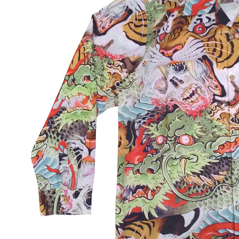 قميص WACKO-Dragon Tiger Totem بأكمام طويلة للرجال والنساء ، عالي الجودة ، قمصان هاواي ، الخريف