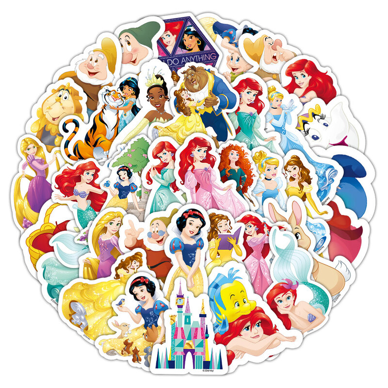 Disney-Mix Princess Cartoon Stickers pour enfants, Autocollants mignons, Blanche-Neige, Elsa, Jouet, Bagages, Casque, Kawaii, Bol, 10, 30, 50, 100Pcs