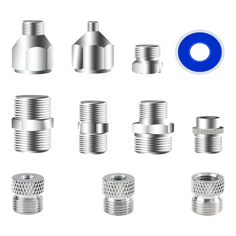 10Piece Multi-Size Adapter Set Air Brush Fitting Connector Kit Accessories Silver Metal For Air Compressor