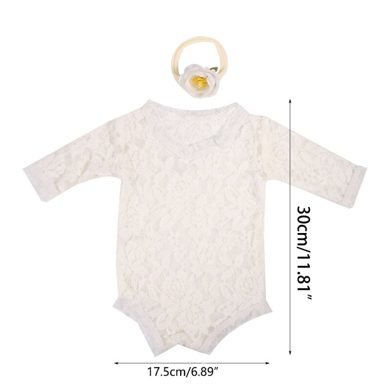 Newborn Photoshoot Props Flower Hairband Lace Jumpsuit Baby Photo Costume Suit