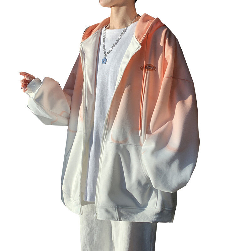 Jesienna i zimowa nowa gradientowa męska luźna koreański kardigan bluza z kapturem strój baseballowy bluza dla mężczyzn