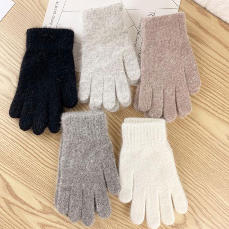 Winter Knitted Gloves Mittens Student Thicken Keep Warm Fur Gloves Outdoors Driving Cycling Office Velvet Full-finger Gloves