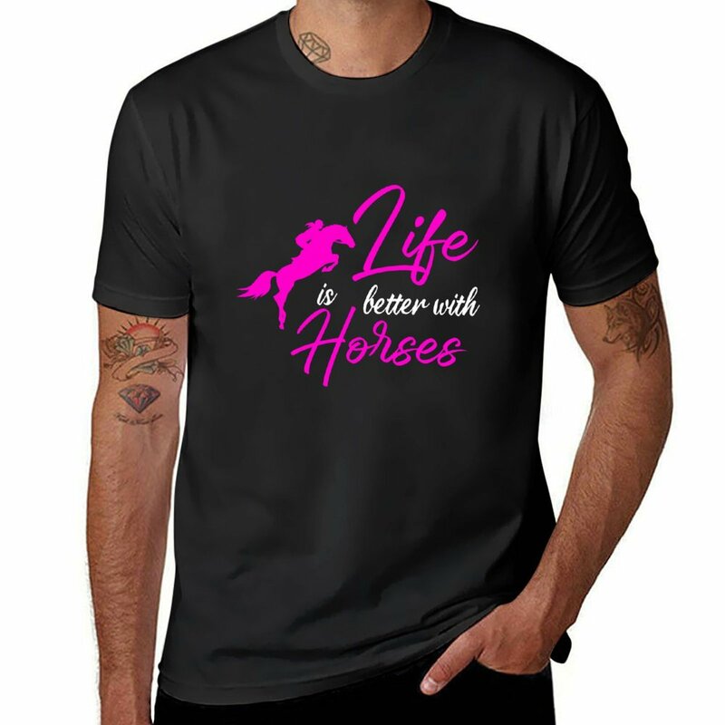 Vida melhor com cavalos camiseta gráfica para homens, passo a cavalo, equitação, tops de verão