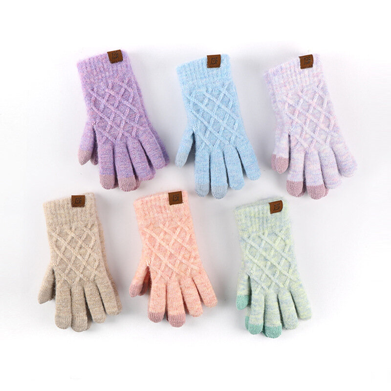Mitaines souples en laine tricotée pour femme, nouveau modèle d'hiver avec écran tactile, treillis en cachemire, élastique, mignon