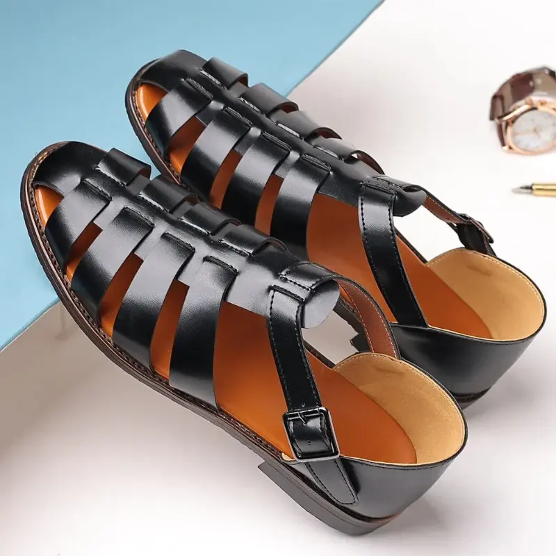 Sandales romaines en cuir de haute qualité pour hommes, chaussures de plage décontractées, sandales évidées de luxe pour hommes, grande taille 38-48, été, nouveau
