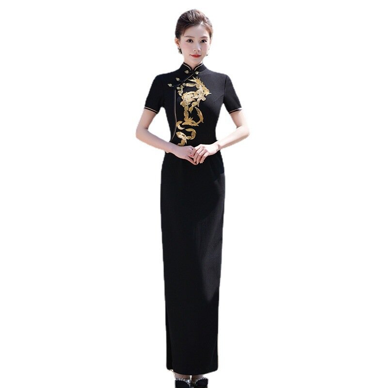 Sexy Women Embroider Qipao Vestidso Vintage Mandarin Collar Long Evening Party Dress Plus Size 5XL Modal Show Perform Cheongsam
