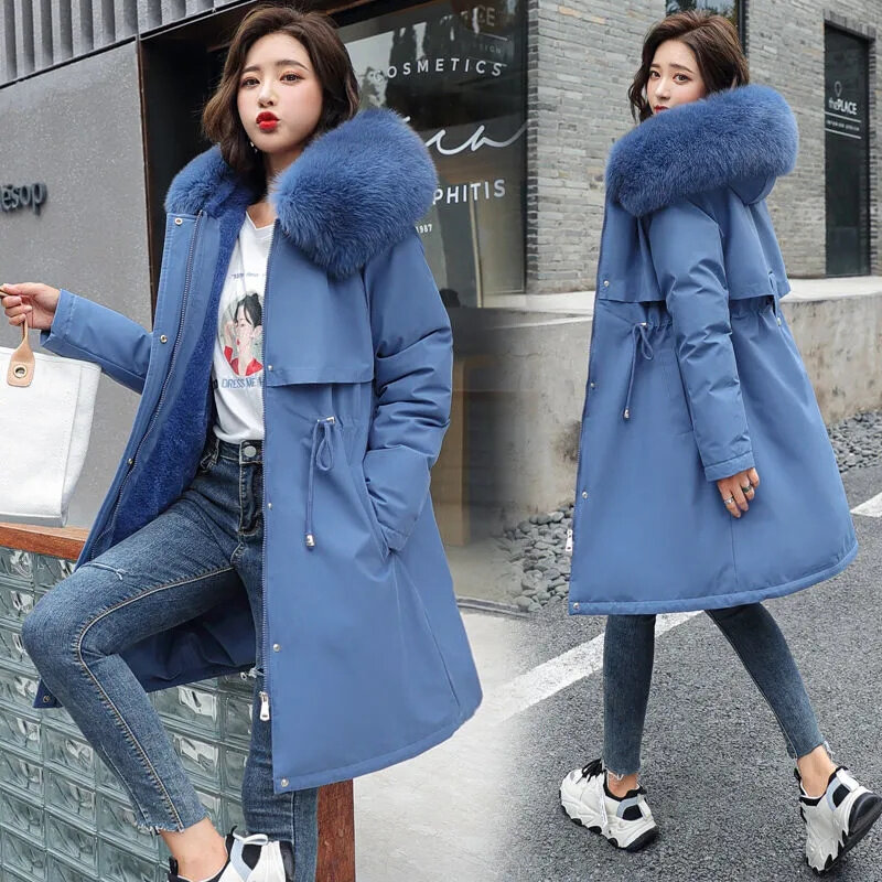 2023 Winter Kapuze Pelz kragen übergroße 6xl lange Mantel koreanische Mode Wolle Liner warme Streetwear Jacken lässig Schnee tragen Parkas