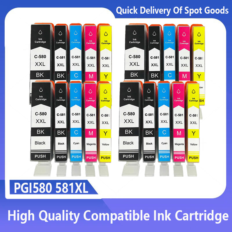 Cartuchos de tinta compatíveis para impressora, 20 PCs, PGI580, CLI581, Pgi 580, 581, Canon Pixma TS705, TR7550, TR8550, TS6150, TS6250, TS8150, TS8250