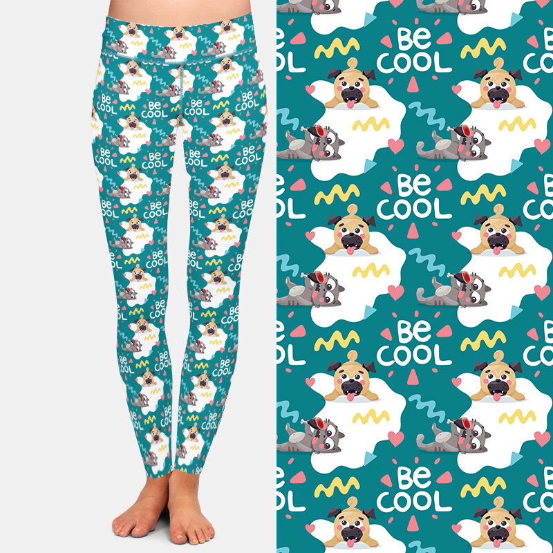 LETSFIND Fashion High Waist Pants 3D Cute Animal Pet Pattern with Pug Dogs and Cats Print Women Fitness Sexy Stretch Leggings