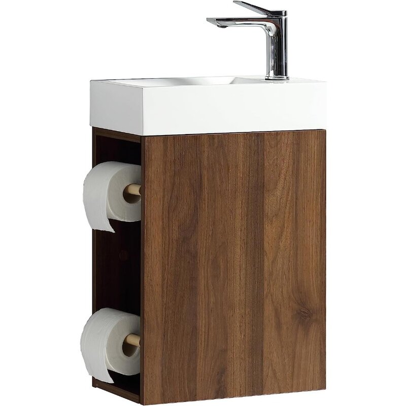 Mobiletto per lavabo da bagno piccolo con 2 porta carta igienica moderno dipinto a parete piccolo mobile da bagno con lavabo Wallnut