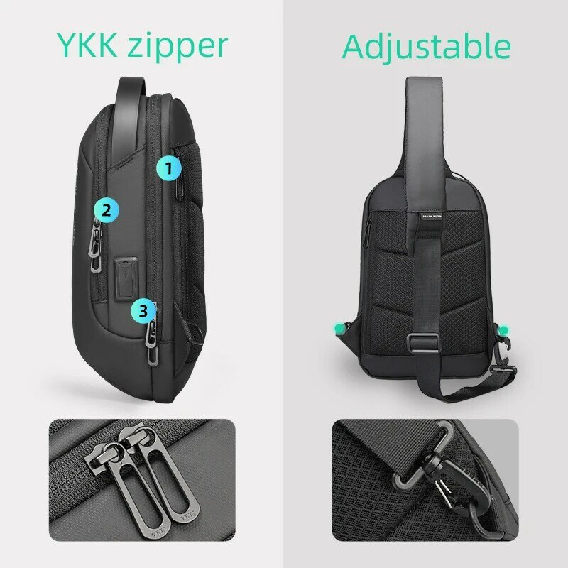 Mark ryden กระเป๋าสะพายข้างสำหรับผู้ชาย, กระเป๋าสะพายไหล่สำหรับกีฬากันน้ำกระเป๋าคาดหน้าอกกันขโมยกระเป๋าหิ้วชาร์จ USB