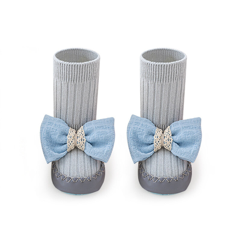 Calcetines antideslizantes para bebé, zapatos con lazo, parte inferior de cuero, interior, primavera y verano