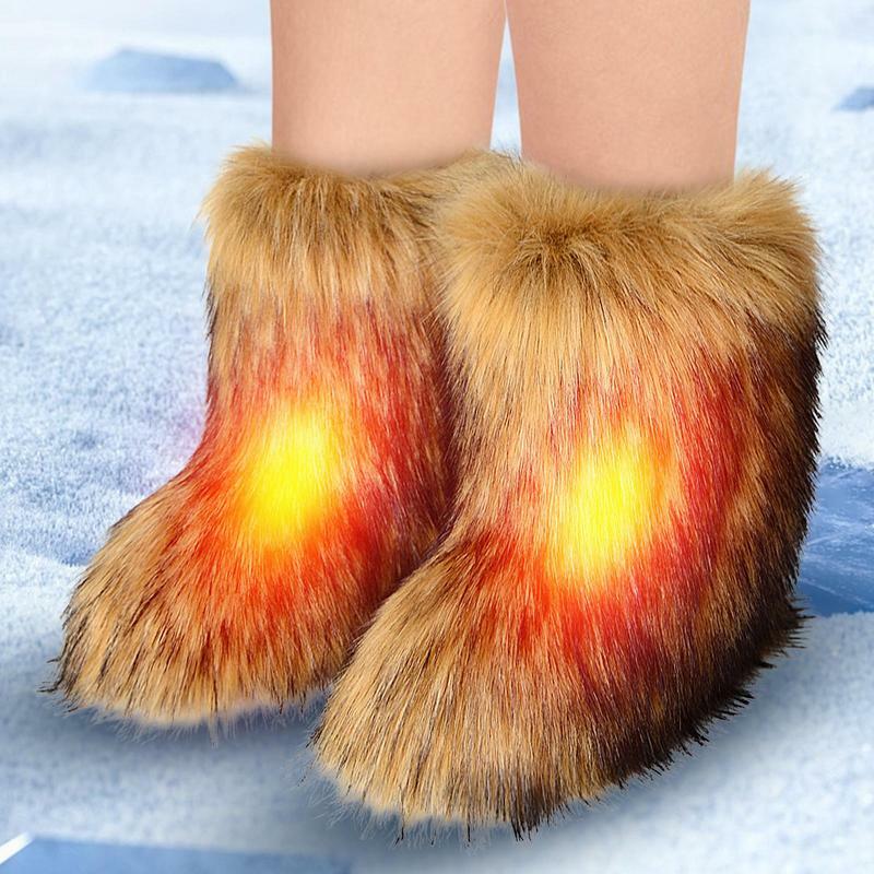 Ciepłe botki z futrem w połowie buty ze skórki cielęcej płaskie buty sportowe wygodne puszyste śniegowce z gumową podeszwą prezent dla przyjaciół rodziny