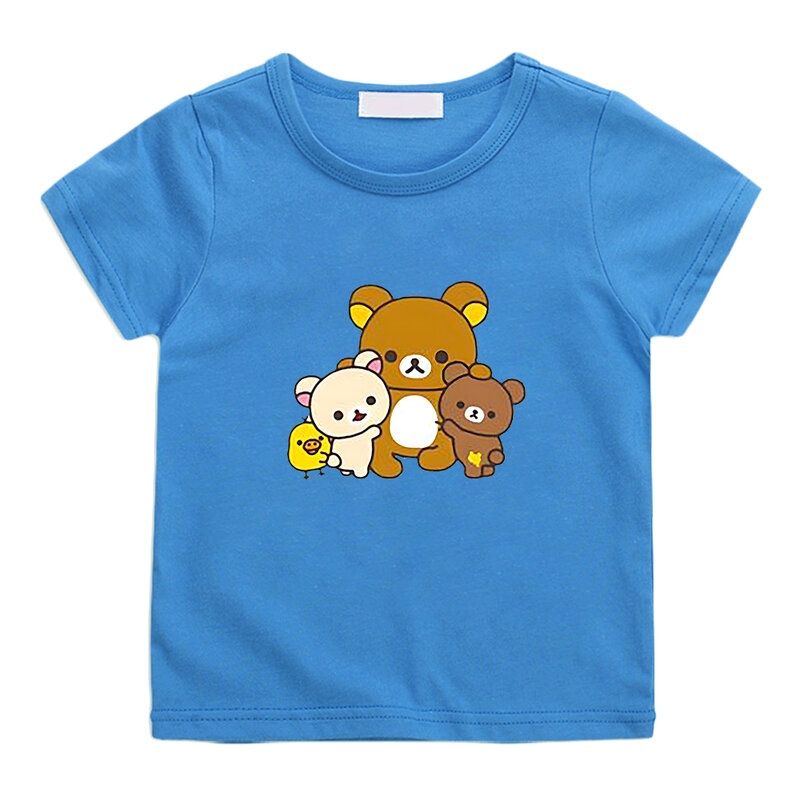 Kawaii Rilakkuma Футболка с принтом медведя для детей мальчиков и девочек 100% хлопок летняя футболка Мультяшные повседневные футболки с коротким рукавом