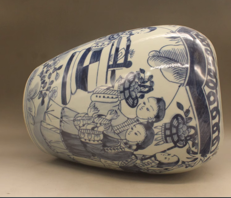 Tarro de calabaza de cera de personajes azules y blancos, colección de decoración de porcelana antigua, 38CM de altura