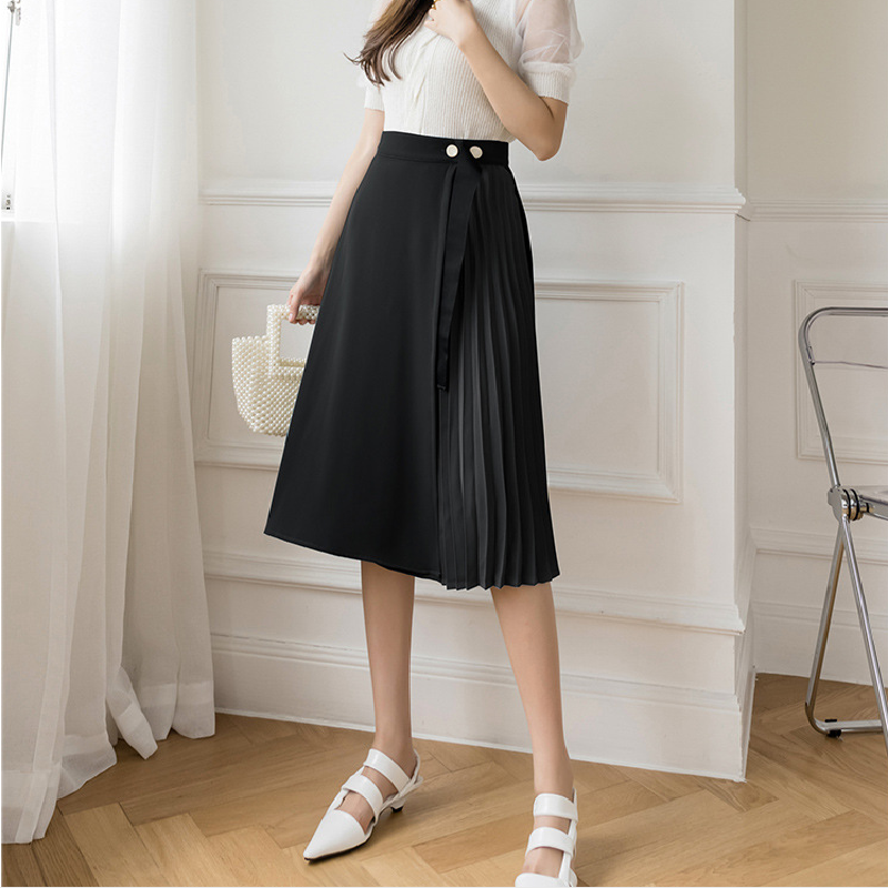 Цельнокроеная Женская юбка, элегантная трапециевидная уличная Офисная Женская юбка с высокой талией, модная повседневная черная шикарная длинная юбка 2022