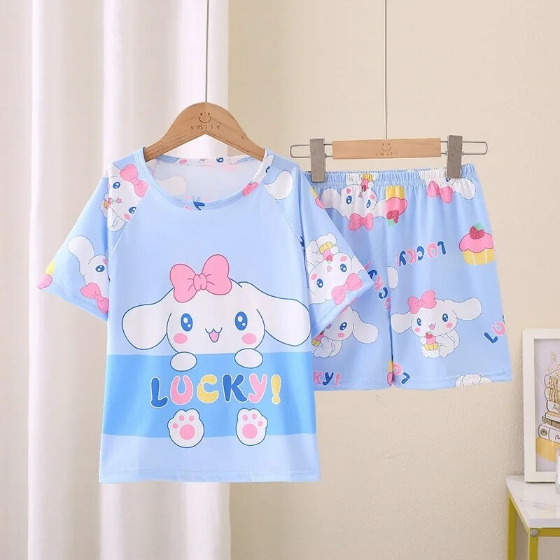 Cute Sanrio Cinnamoroll bambini pigiama Suit Hello Kitty Sleepwear Kuromi Melody Girl Boy Spring maniche lunghe Home Suit Gifts