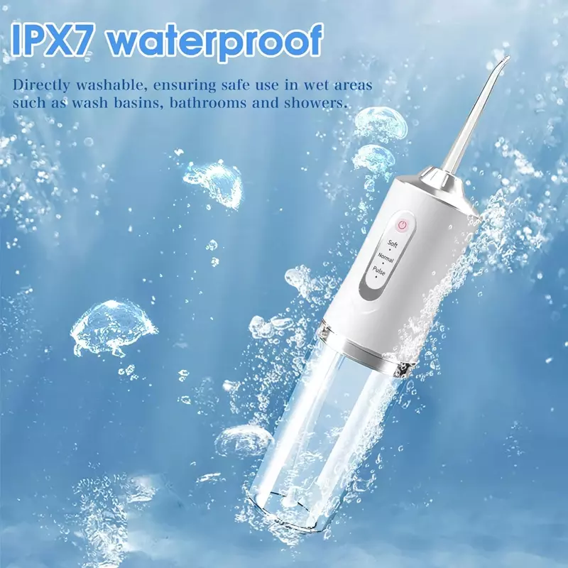 Flosser air gigi portabel, irigator Oral USB Floss air dapat diisi ulang Jet pilih gigi 4 ujung 220ml mesin cuci mulut