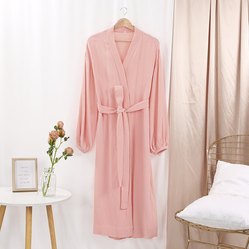 Hiloc Lantern Sleeves Long Robe Cotton Sleepwear Kimono da donna telai elegante accappatoio camicia da notte femminile 2022 Robes abiti da donna