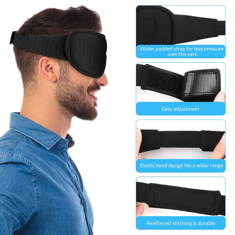 Masker tidur 3D 100% masker tidur tertutup untuk wanita pria, dengan tali dapat diatur penutup mata perjalanan nyaman lembut