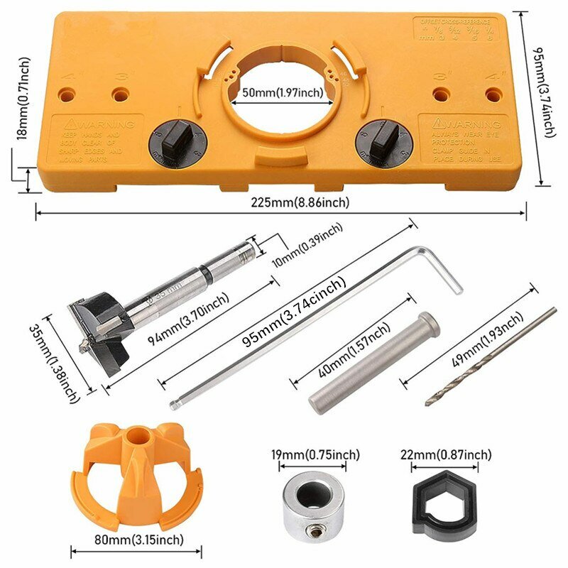 Woodworking 35mm Hinge Hole Jig Drill Guide Set, Closet for Cabinet Door Installation