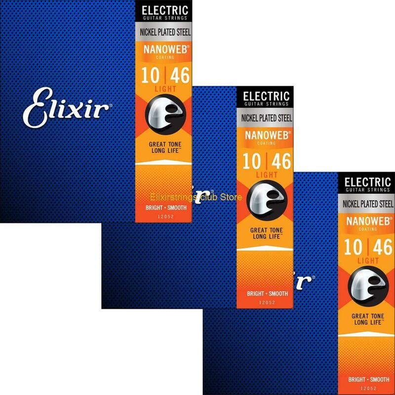 Elixir-Cordas de guitarra elétrica anti-ferrugem, Polyweb, revestimento Nanoweb, aços lisos, 19052, 12000, 12002, 12052, 12077, frete grátis, 3 conjuntos