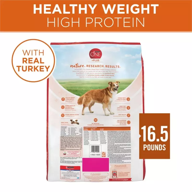 Purina One  Plus Dry Dog Food High Protein Healthy Weight, Real Turkey 16.5 lb Bag