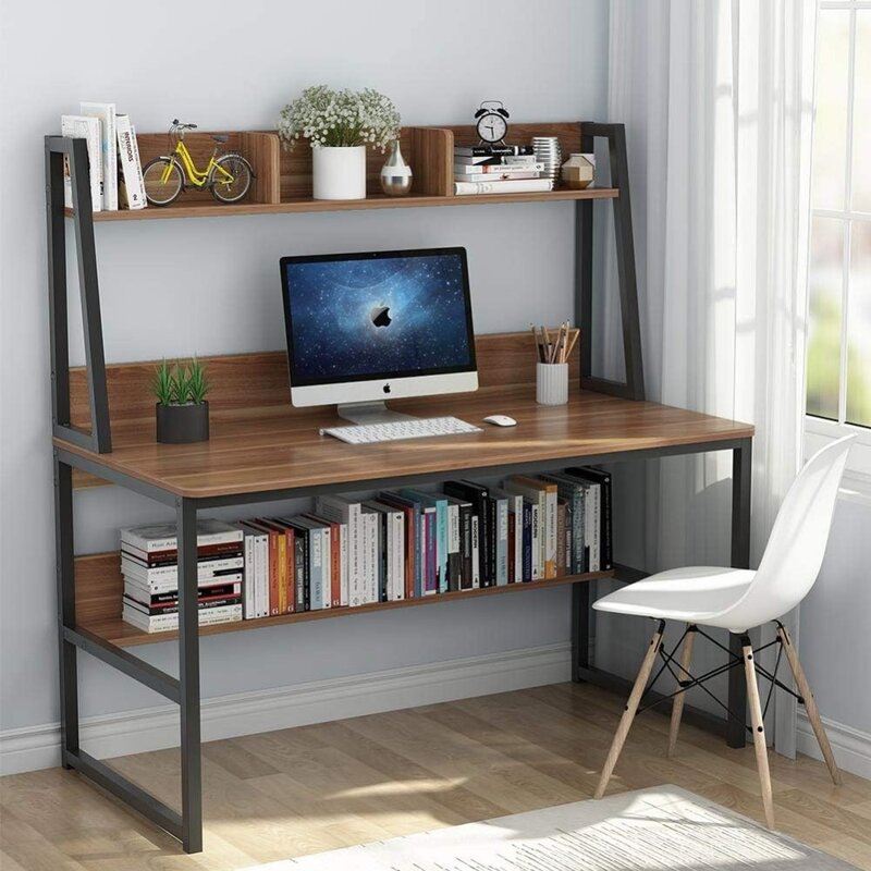 Biurko komputerowe z klatką, 47 cali biurko do pracy w domu z projektem oszczędzającym miejsce z półką na małe przestrzenie
