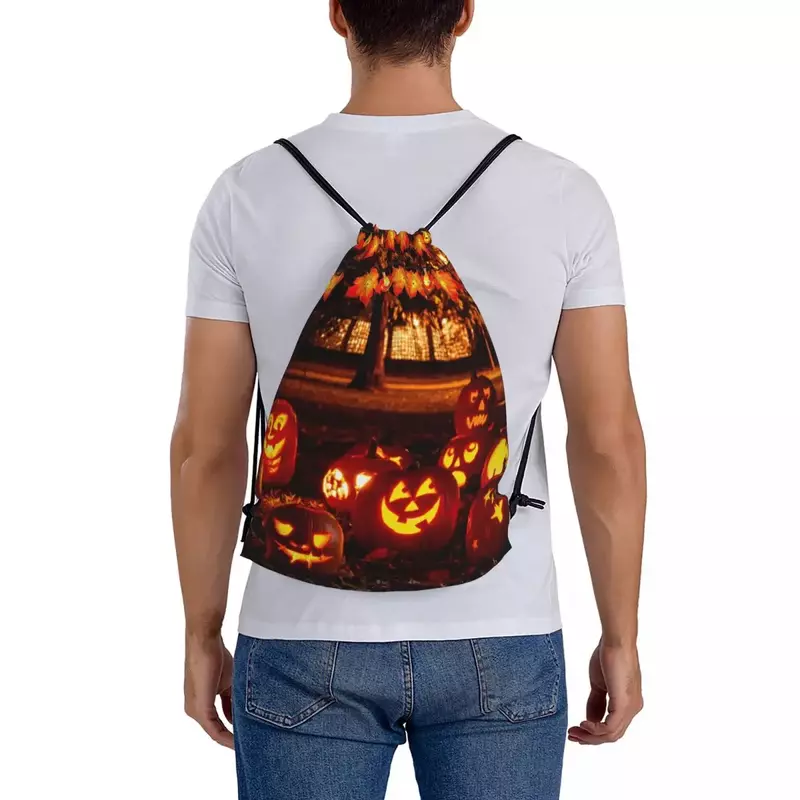 Рюкзаки с тыквой на шнурке для Хэллоуина, повседневные портативные спортивные сумки-книжки с карманами для путешествий, школы