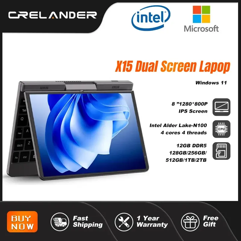 CRELANDER-Mini portátil P8 para juegos, pantalla táctil de 8 pulgadas, Intel Alder Lake N100, 12GB, DDR5, Windows 11, WiFi, 6, portátil de bolsillo pequeño