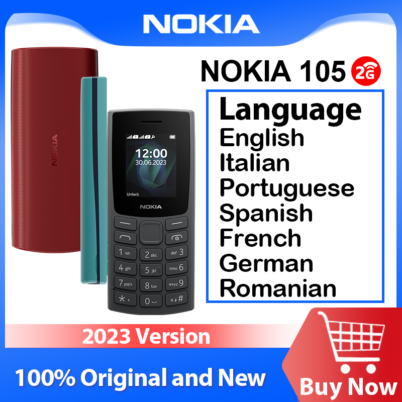 Global Rom multilingue Nokia 105 2G 2023 Dual SIM Feature Phone Display da 1.8 pollici 1000mAh lungo tempo di Standby torcia Radio FM
