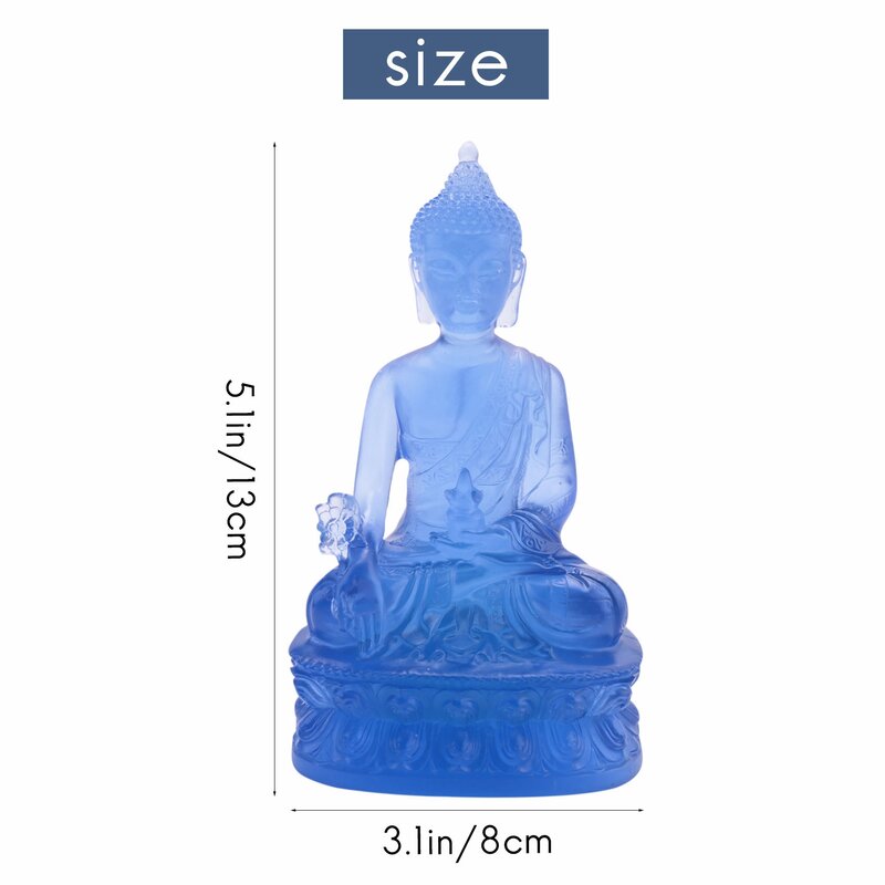 Estatua de Buda de Medicina Tibetana, escultura de resina translúcida, decoración de meditación, decoración espiritual coleccionable, azul