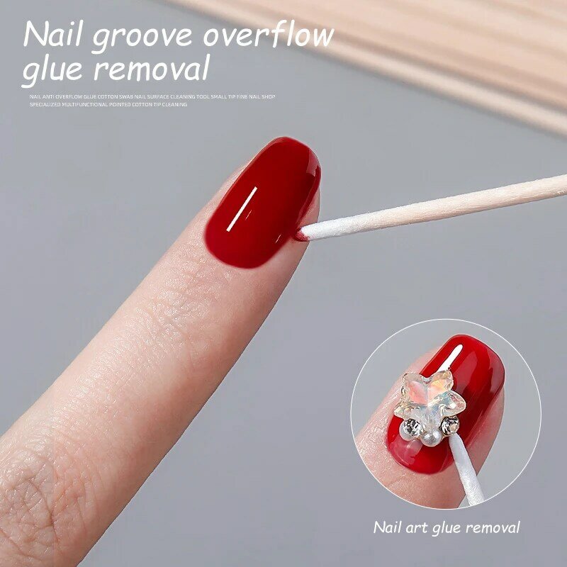 100pcs/Bag Disposable Nail Spill Prevention Glue Wood Cotton Buds Sticks Multifunctional Cleaning Tools