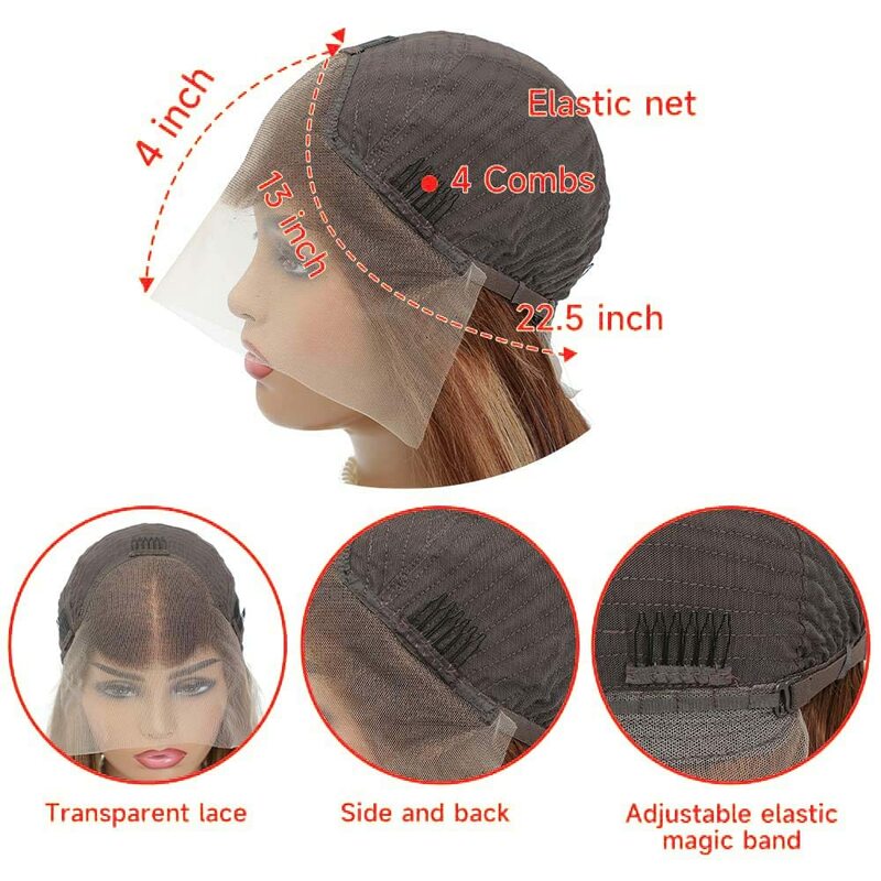 Highlight Ombre Straight Wig Human Hair Lace Front Wigs 4/27 Highlight Straight HD Transparent Comfortable Lace Front Wigs