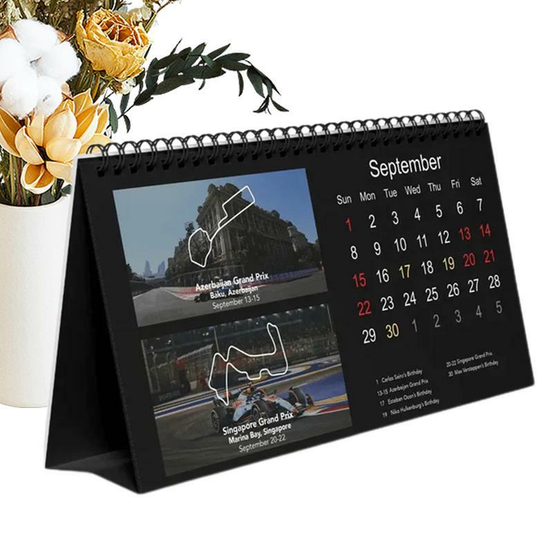 Calendario de escritorio F1 2024 F1, encuadernación de doble cable, fácil planificación, calendario temático de carreras para oficina, hogar y Escritorio